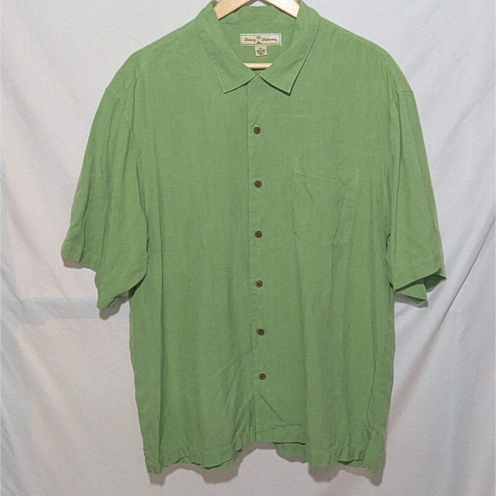 Tommy Bahama Button Down Shirt Size XL Mens Short Sleeve Casual Green 100% Silk
